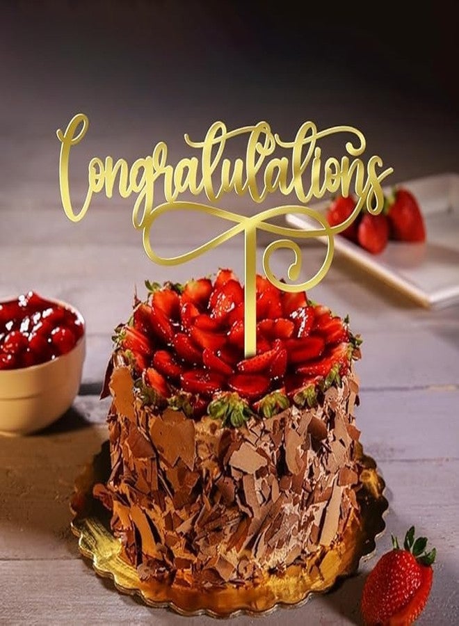 pop colours Glitter Gold Congratulations Cake Topperr | Decorative Party Celebration Supplies | Cake Topper Congratulations Cake Decor | Gold Wooden Cake Topperr - Image 1